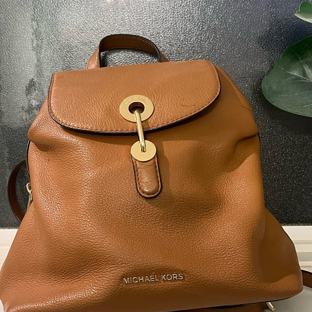 Michael Kors Tan Leather Backpack with Gold Details